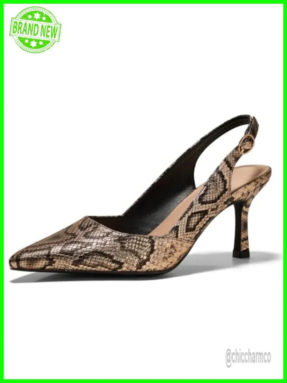 Women's Slingback Kitten Heels Closed Pointed Toe Pumps Dress Shoes Faux Leather